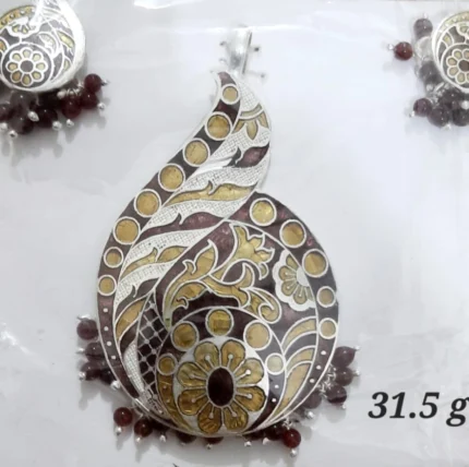 Handcrafted Meenakari Paisley Silver Pendant Set (31.5 gm)