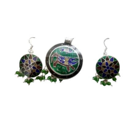 Unique Meenakari Alligator and Fish Silver Pendant Set (19 gm)