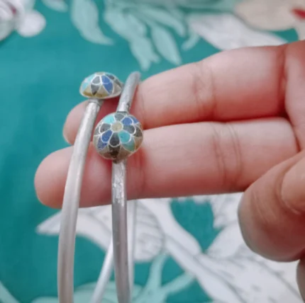 Hand-Painted Enamel & Sterling Silver Cord Bracelets (Pair)