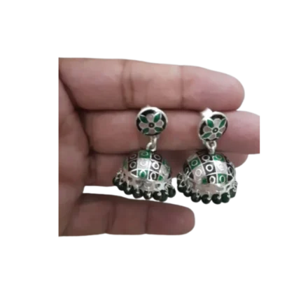 Hand-Painted Multi-Color Meenakari Silver Jhumkas