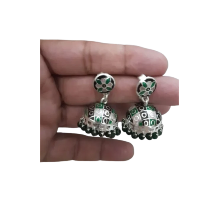 Hand-Painted Multi-Color Meenakari Silver Jhumkas - Image 1