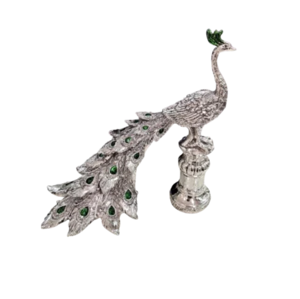 Silver Peacock with Detailed Feather Design