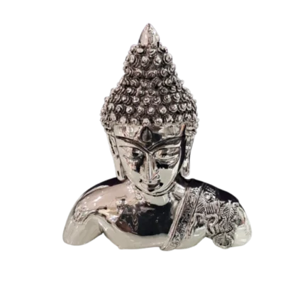 Silver Buddha Head Bust with Intricate Detailing