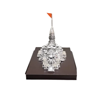 Silver Ram Mandir Replica with Orange Flag