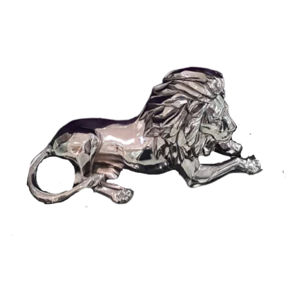 Silver Lion Figurine on Black Base