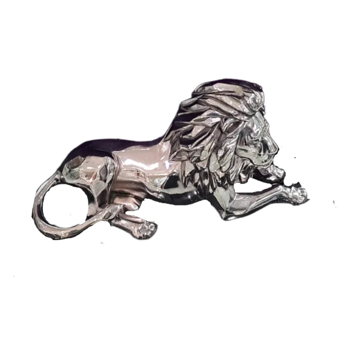 Silver Lion Figurine on Black Base - Image 1