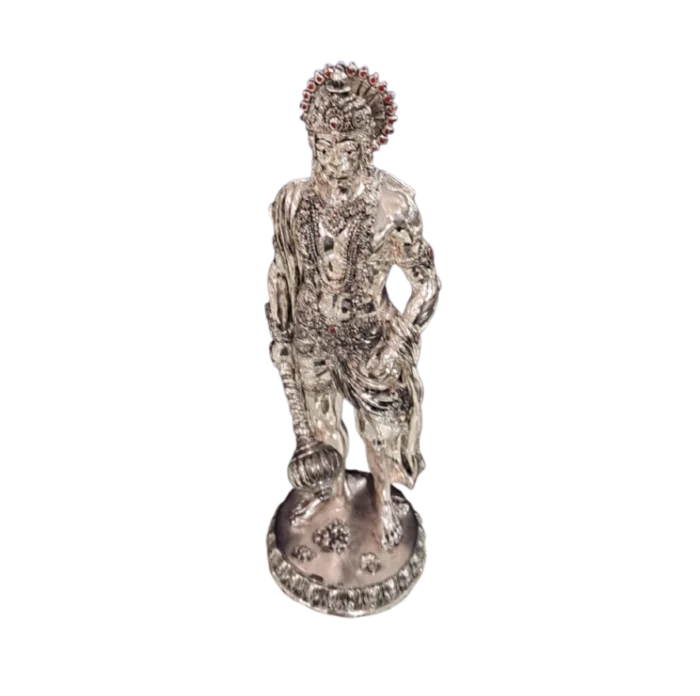 Silver Hanuman Standing Idol with Gada (Mace) - Image 1