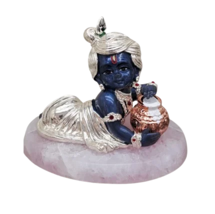 Baby Krishna in Blue Enamel with Butter Pot
