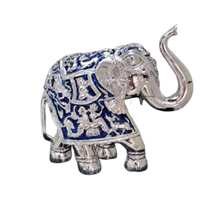 Blue Enamel Silver Elephant Statue - Image 1