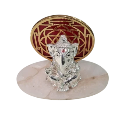 Silver Ganesha with Shree Yantra Backdrop