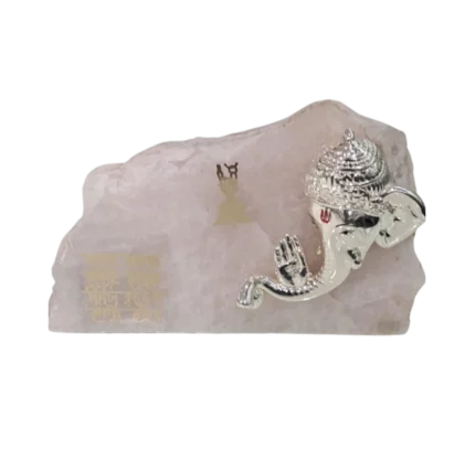 Silver Ganesha on Rose Quartz Base