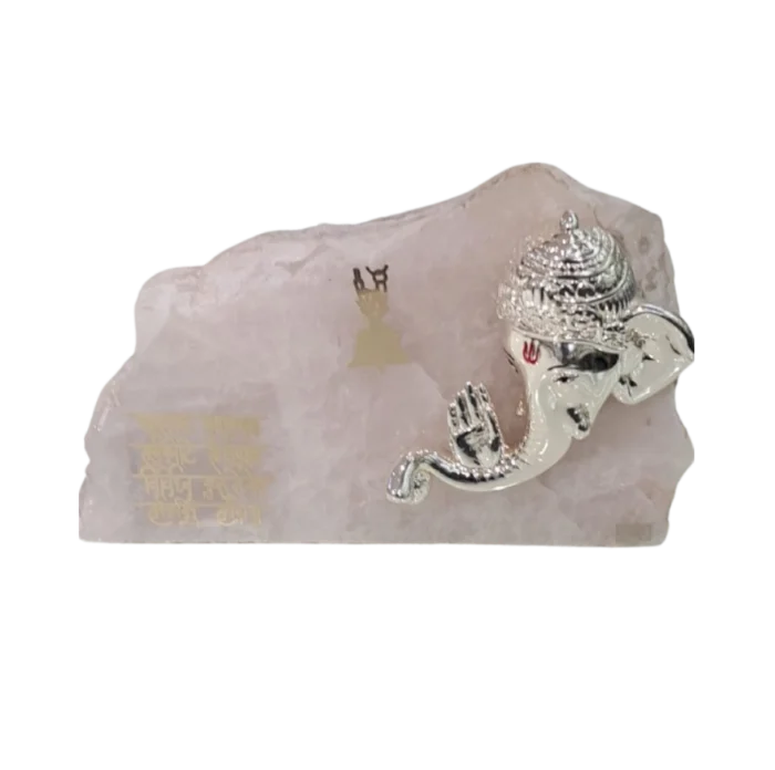 Silver Ganesha on Rose Quartz Base - Image 1