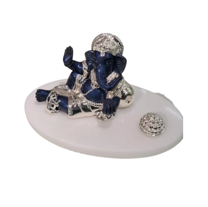 Blue Enamel Ganesha with Modak - Image 1