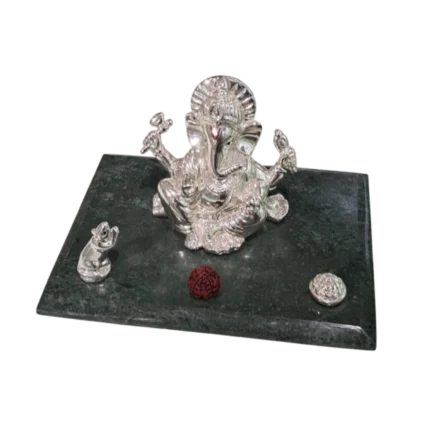 Silver Lord Ganesha Idol on Marble Base