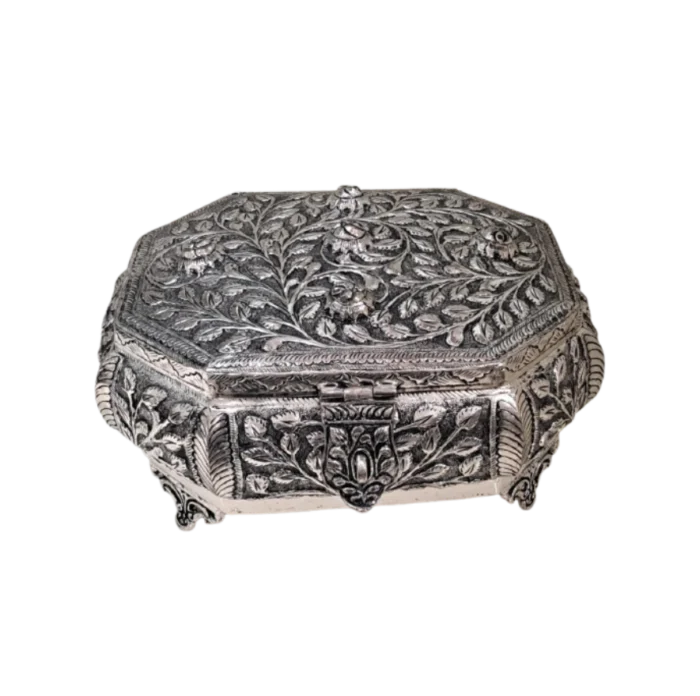 Octagonal Silver Box with Royal Engravings - Image 1
