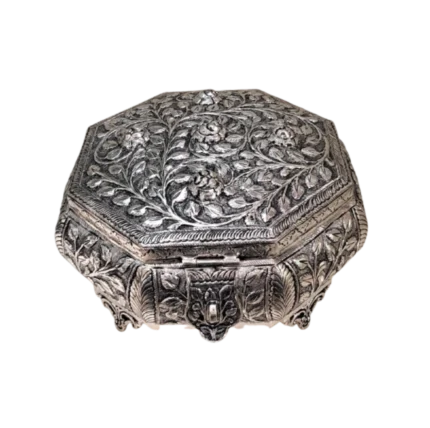 Octagonal Silver Floral Treasure Box