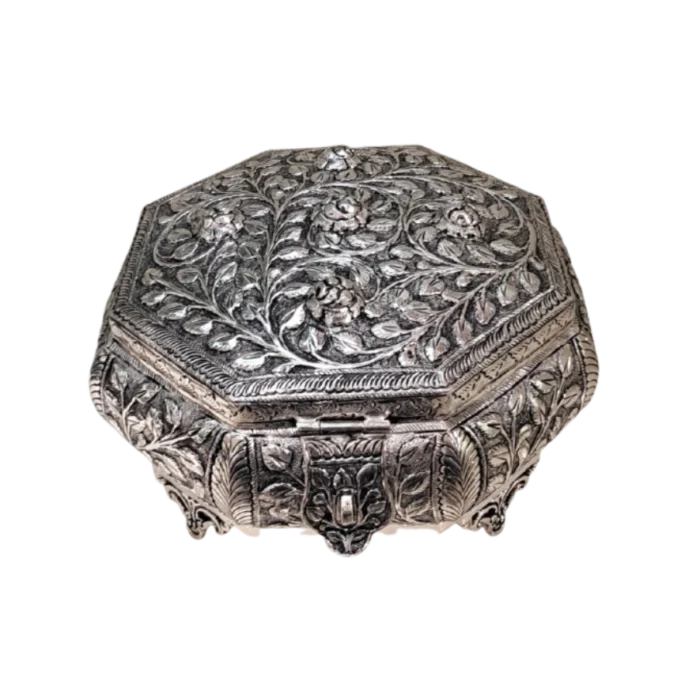 Octagonal Silver Floral Treasure Box - Image 1