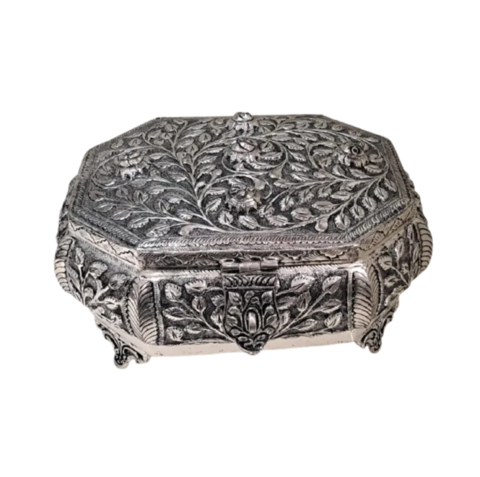 Octagonal Floral Silver Box - Image 1