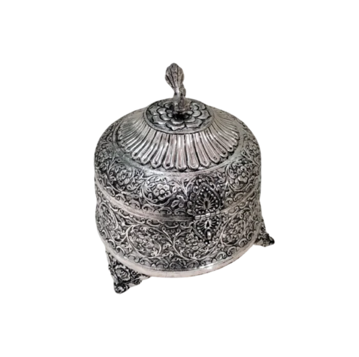 Floral Engraved Silver Storage Box - Image 1