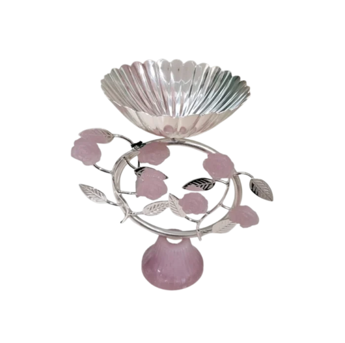 Silver Bowl with Rose and Leaf Stand - Image 1