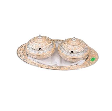 Traditional Silver Double Bowl Set with Tray