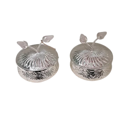 Pair of Engraved Silver Boxes with Leaf Finials