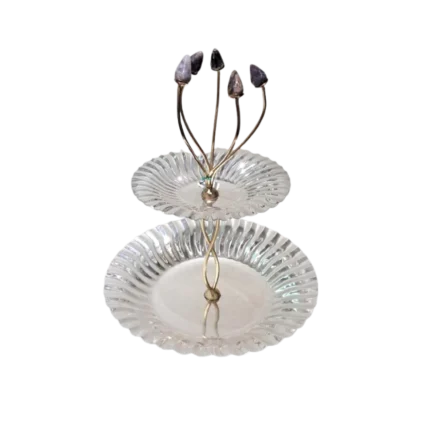 Two-Tier Silver Platter with Floral Bud Accents