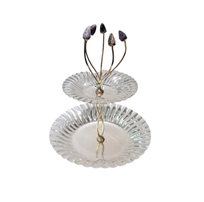 Two-Tier Silver Platter with Floral Bud Accents - Image 1