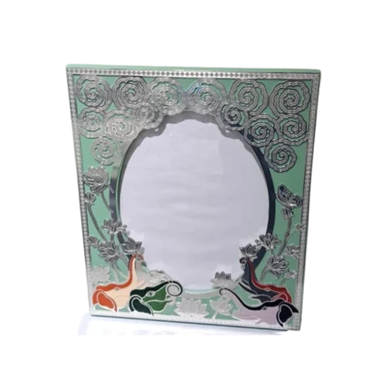 Elephant-Themed Silver Frame with Lotus Motifs