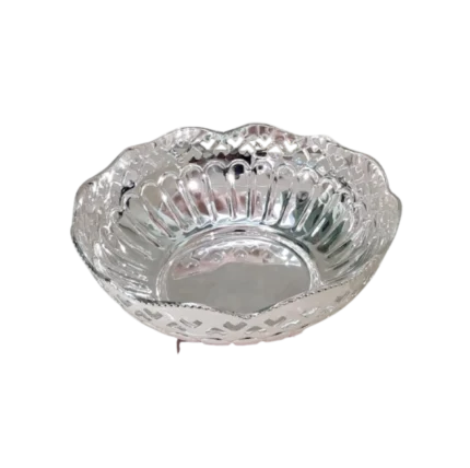Scalloped Silver Bowl with Cutwork Border