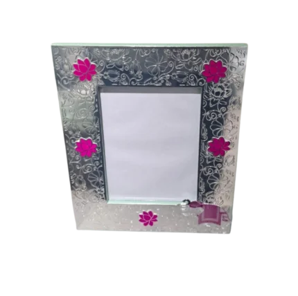 Lotus-Inspired Silver Frame with Pink Floral Accents