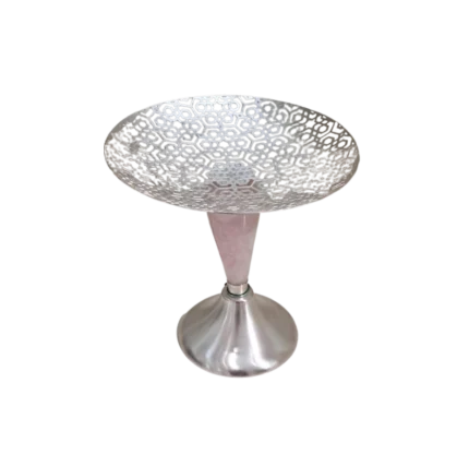 Pedestal Silver Platter with Geometric Cutwork