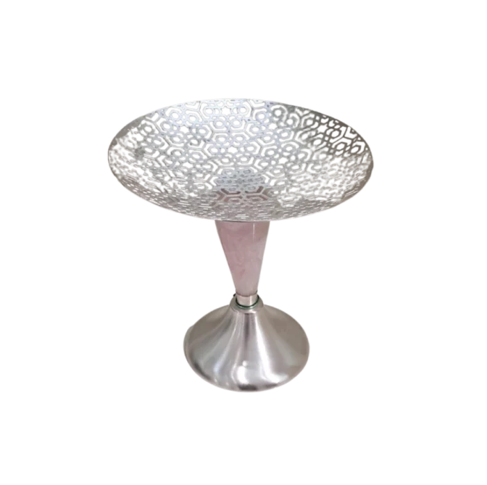 Pedestal Silver Platter with Geometric Cutwork - Image 1