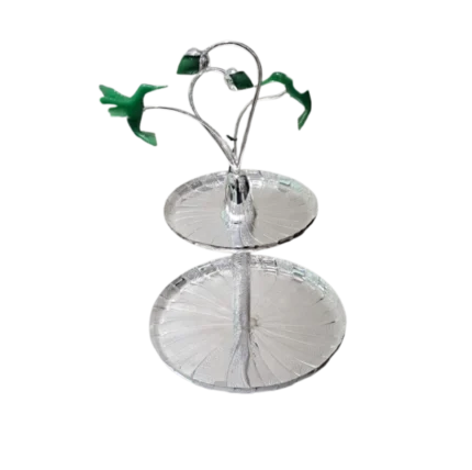 Two-Tier Silver Platter with Hummingbird Finial