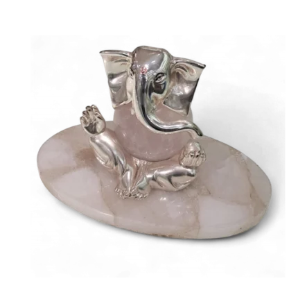 Playful Sitting Ganesha on Quartz Base