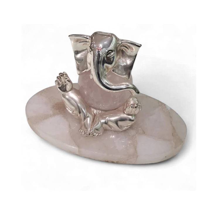 Playful Sitting Ganesha on Quartz Base - Image 1
