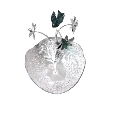 Nature-Inspired Silver Bowl with Birds & Blossoms