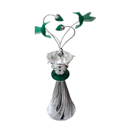 Hummingbird Silver Decorative Stand with Green Accents