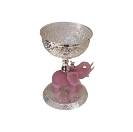 Elephant Motif Silver Bowl with Rose Quartz Base