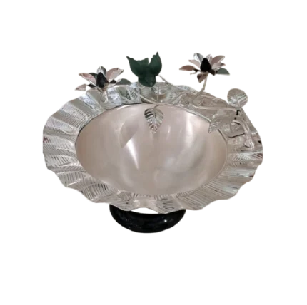 Floral Silver Bowl with Bird & Leaf Motifs