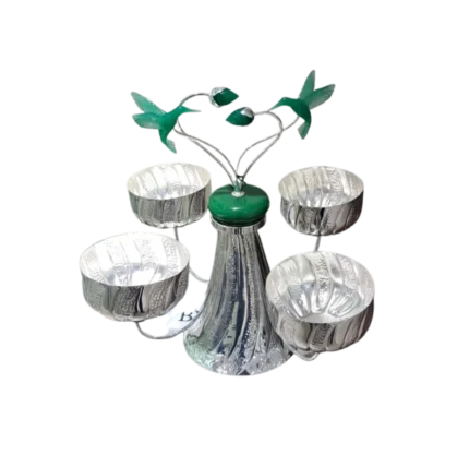 Five-Bowl Silver Stand with Hummingbirds