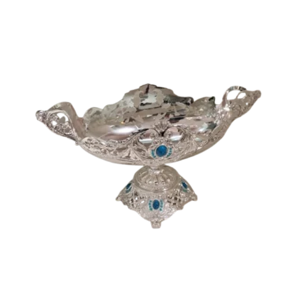 Regal Silver Fruit Bowl with Blue Stone Embellishments