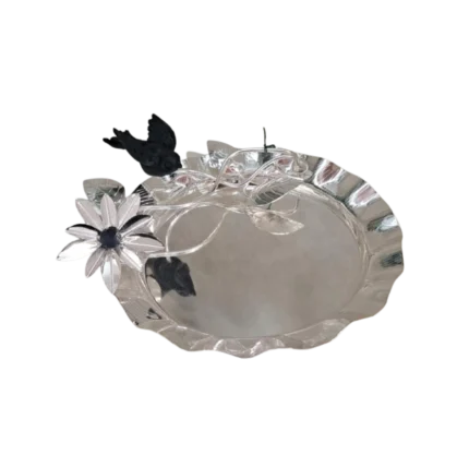 Silver Floral Tray with Bird & Black Accents