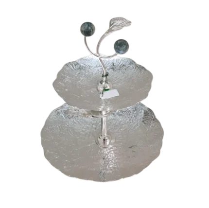 Double-Layer Silver Serving Stand Floral Motif