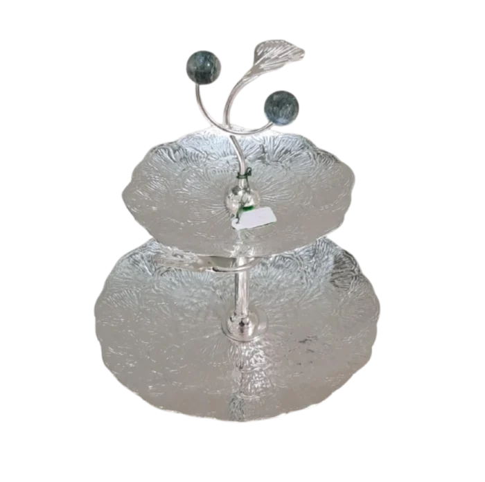 Double-Layer Silver Serving Stand Floral Motif - Image 1