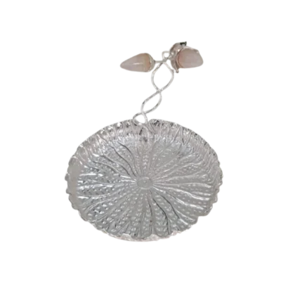 Floral Silver Platter with Rose Quartz Handle