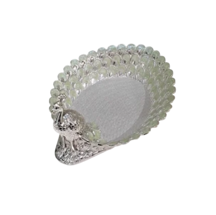 Peacock Design Silver Bowl - Green Accents