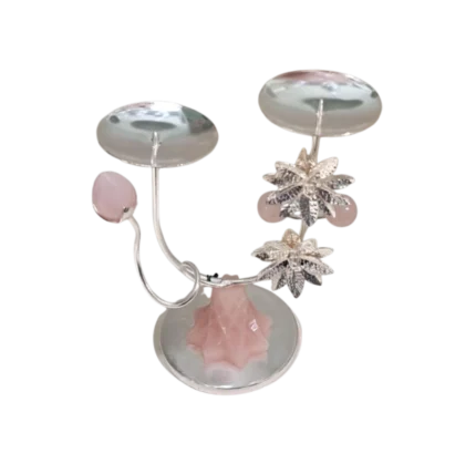 Silver Dual-Plate Floral Stand with Rose Quartz Base