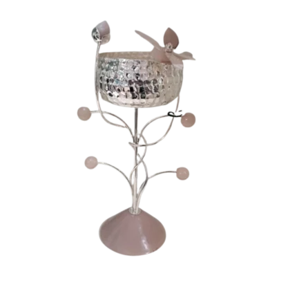 Floral Tree-Inspired Silver Bowl Stand