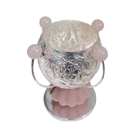 Embossed Silver Bowl with Rose Quartz Accents